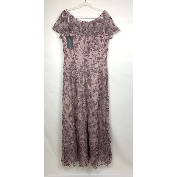 NWT La Femme 27956 Embroidered Crystal Gown Dress Dusty Lilac Purple 14 - Picture 7 of 10